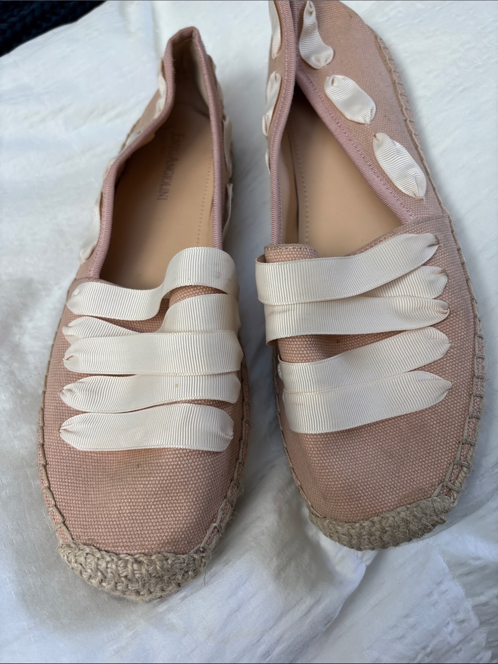 Enzo Angiolini Blush Pink Espadrille Flats with Cream Ribbon Detail